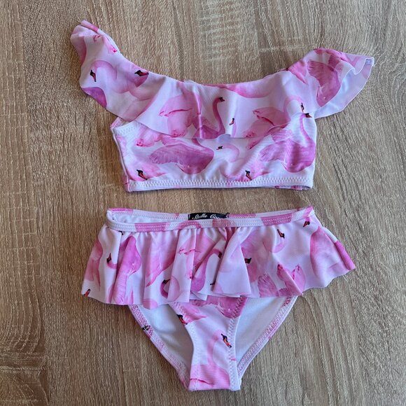 NWT STELLA COVE Ruffled Pink Flamingos off the shoulder swimsuit 4T - Picture 7 of 11